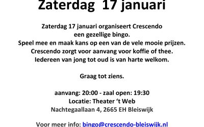 Zaterdag 17 januari Bingo Crescendo